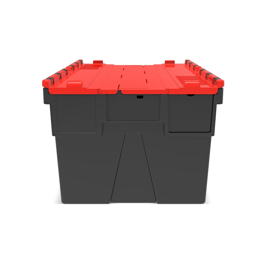 Alpha Eurobox aus PP-Regranulat mit Klappdeckel, schwarz/rot, 56 Liter, HxBxT 310 x 600 x 400 mm Produktabbildung Nr. 5: Alpha Eurobox aus PP-Regranulat mit Klappdeckel, schwarz/rot, 56 Liter, HxBxT 310 x 600 x 400 mm