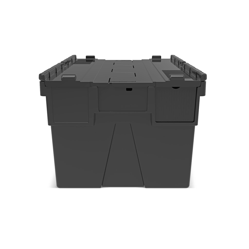 Alpha Eurobox aus PP-Regranulat mit Klappdeckel, schwarz, 56 Liter, HxBxT 310 x 600 x 400 mm Produktabbildung Nr. 5: Alpha Eurobox aus PP-Regranulat mit Klappdeckel, schwarz, 56 Liter, HxBxT 310 x 600 x 400 mm