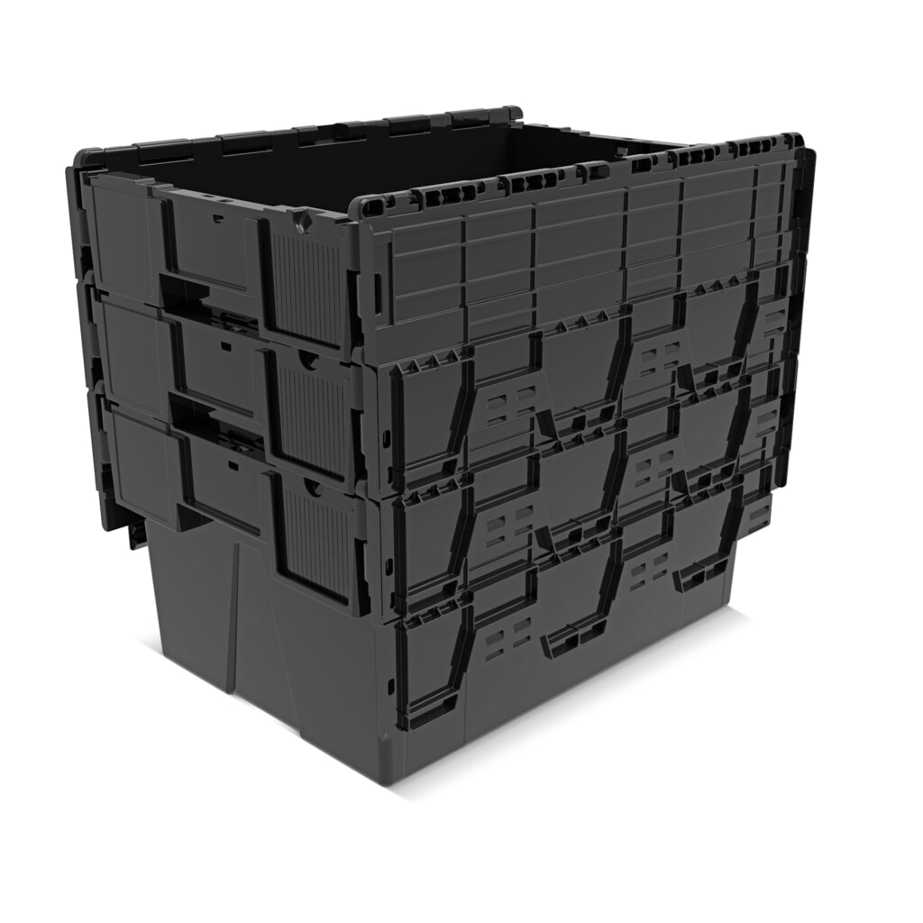 Alpha Eurobox aus PP-Regranulat mit Klappdeckel, schwarz, 56 Liter, HxBxT 310 x 600 x 400 mm Produktabbildung Nr. 8: Alpha Eurobox aus PP-Regranulat mit Klappdeckel, schwarz, 56 Liter, HxBxT 310 x 600 x 400 mm