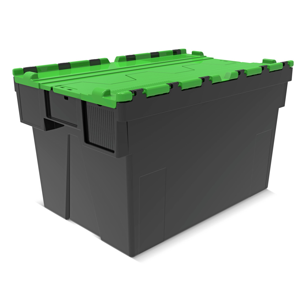 Produktabbildung Nr. 1: Alpha Eurobox aus PP-Regranulat mit Klappdeckel, schwarz/grün, 65 Liter, HxBxT 365 x 600 x 400 mm