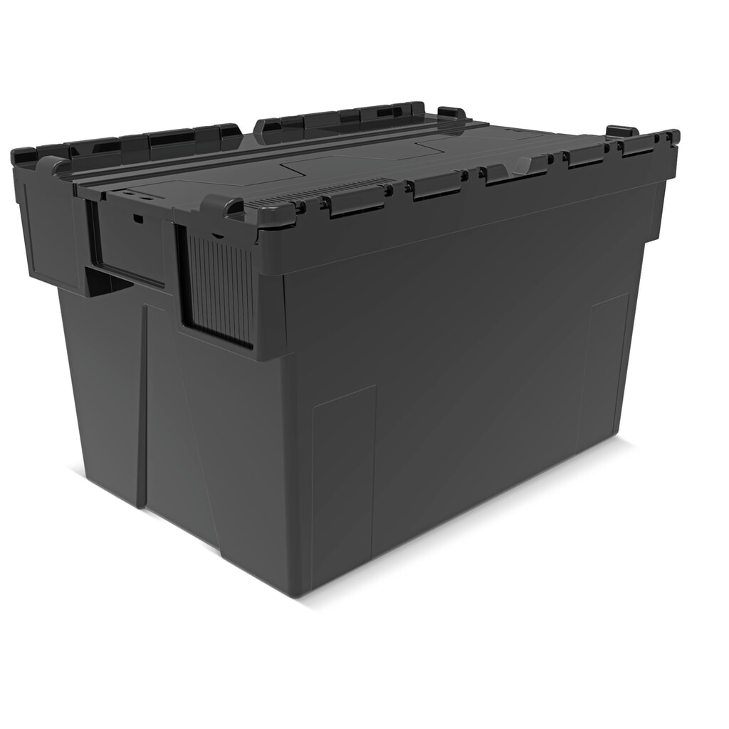 Alpha Eurobox aus PP-Regranulat mit Klappdeckel, schwarz, 65 Liter, HxBxT 365 x 600 x 400 mm Produktabbildung: Alpha Eurobox aus PP-Regranulat mit Klappdeckel, schwarz, 65 Liter, HxBxT 365 x 600 x 400 mm