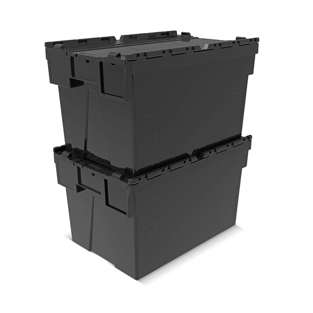 Alpha Eurobox aus PP-Regranulat mit Klappdeckel, schwarz, 65 Liter, HxBxT 365 x 600 x 400 mm Produktabbildung Nr. 7: Alpha Eurobox aus PP-Regranulat mit Klappdeckel, schwarz, 65 Liter, HxBxT 365 x 600 x 400 mm
