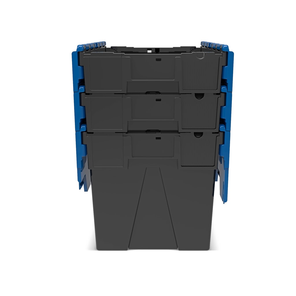 Alpha Eurobox aus PP-Regranulat mit Klappdeckel, schwarz/blau, 77 Liter, HxBxT 400 x 600 x 400 mm Produktabbildung Nr. 9: Alpha Eurobox aus PP-Regranulat mit Klappdeckel, schwarz/blau, 77 Liter, HxBxT 400 x 600 x 400 mm