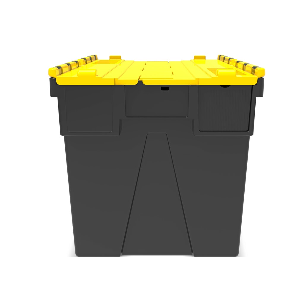 Alpha Eurobox aus PP-Regranulat mit Klappdeckel, schwarz/gelb, 77 Liter, HxBxT 400 x 600 x 400 mm Produktabbildung Nr. 5: Alpha Eurobox aus PP-Regranulat mit Klappdeckel, schwarz/gelb, 77 Liter, HxBxT 400 x 600 x 400 mm