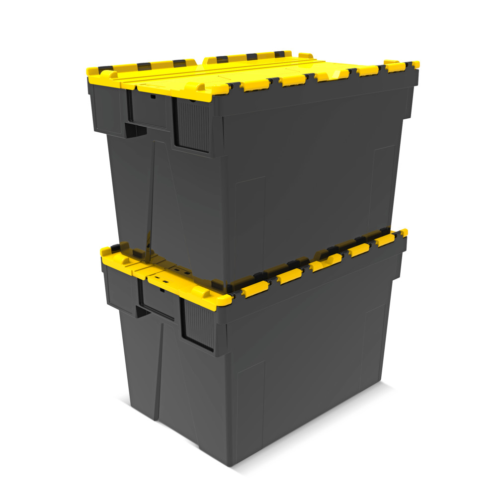 Produktabbildung Nr. 7: Alpha Eurobox aus PP-Regranulat mit Klappdeckel, schwarz/gelb, 77 Liter, HxBxT 400 x 600 x 400 mm