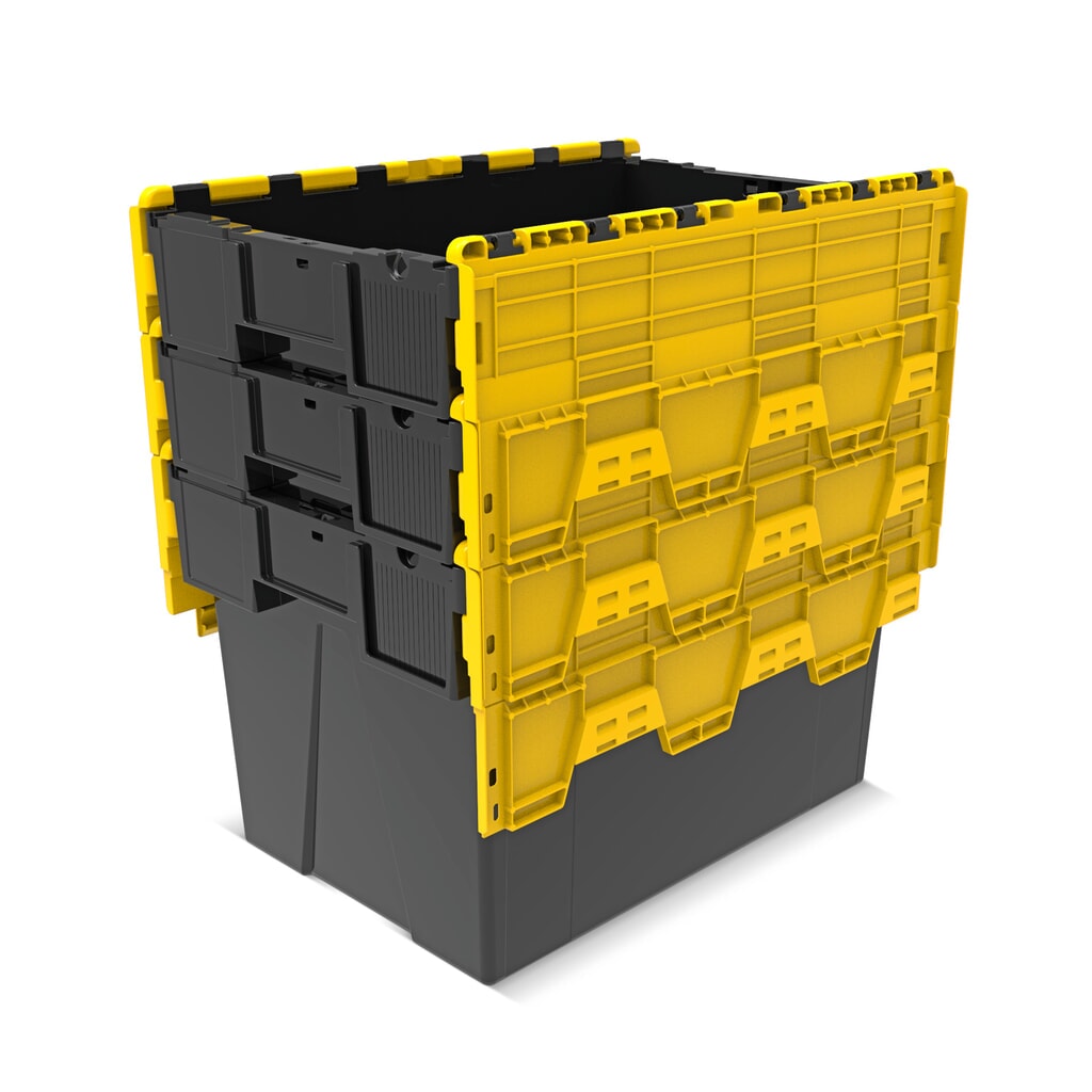 Alpha Eurobox aus PP-Regranulat mit Klappdeckel, schwarz/gelb, 77 Liter, HxBxT 400 x 600 x 400 mm Produktabbildung Nr. 8: Alpha Eurobox aus PP-Regranulat mit Klappdeckel, schwarz/gelb, 77 Liter, HxBxT 400 x 600 x 400 mm