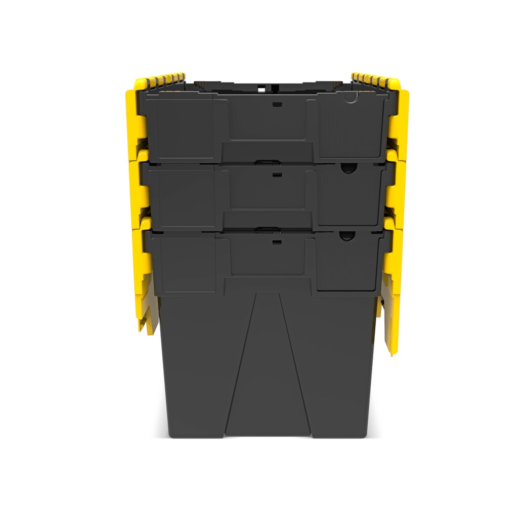 Alpha Eurobox aus PP-Regranulat mit Klappdeckel, schwarz/gelb, 77 Liter, HxBxT 400 x 600 x 400 mm Produktabbildung Nr. 9: Alpha Eurobox aus PP-Regranulat mit Klappdeckel, schwarz/gelb, 77 Liter, HxBxT 400 x 600 x 400 mm
