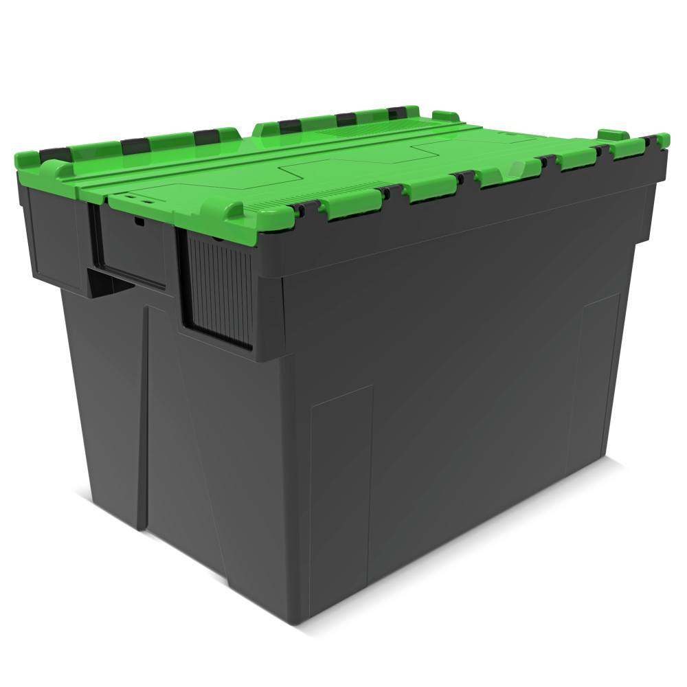 Produktabbildung Nr. 1: Alpha Eurobox aus PP-Regranulat mit Klappdeckel, schwarz/grün, 77 Liter, HxBxT 400 x 600 x 400 mm