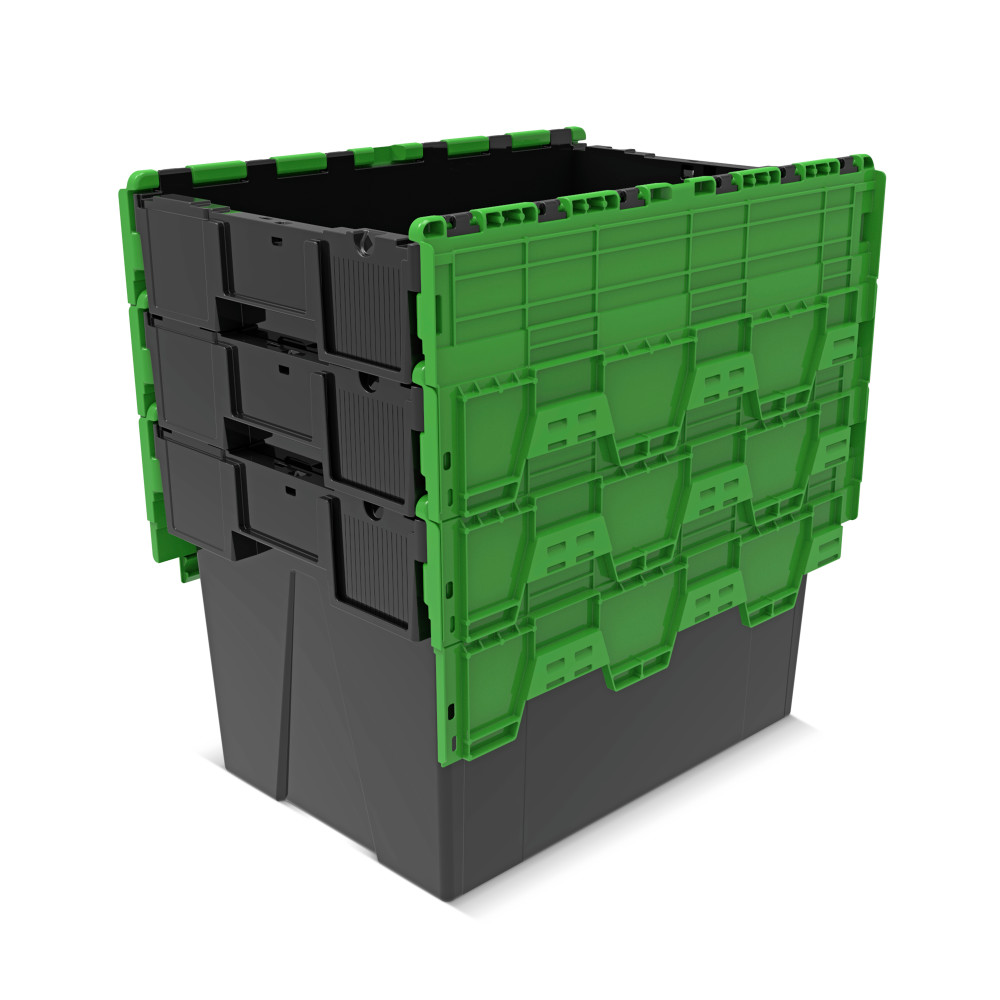 Produktabbildung Nr. 8: Alpha Eurobox aus PP-Regranulat mit Klappdeckel, schwarz/grün, 77 Liter, HxBxT 400 x 600 x 400 mm