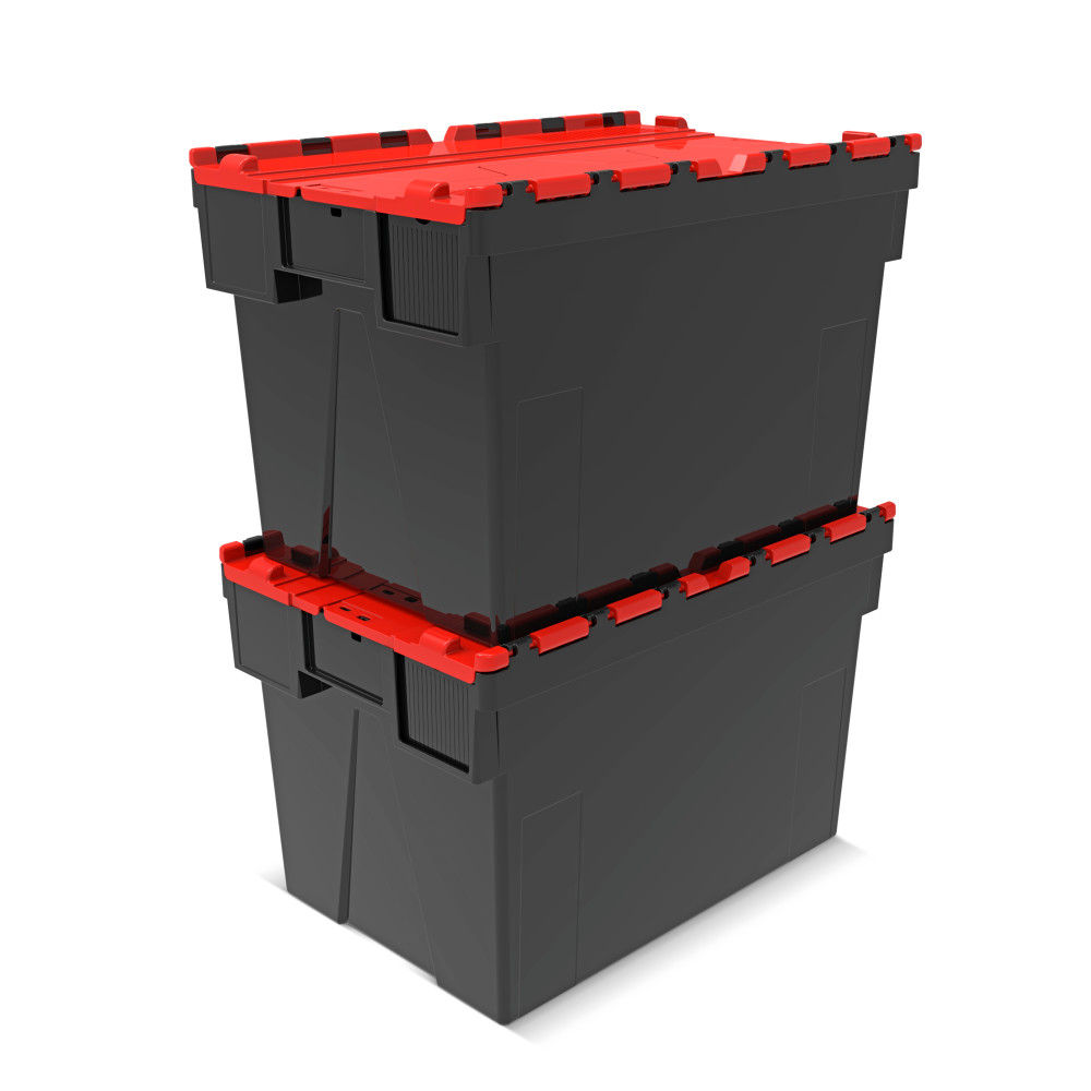Produktabbildung Nr. 7: Alpha Eurobox aus PP-Regranulat mit Klappdeckel, schwarz/rot, 77 Liter, HxBxT 400 x 600 x 400 mm