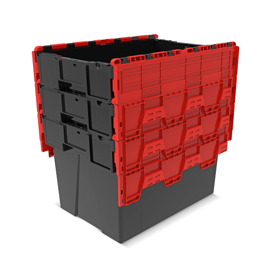 Alpha Eurobox aus PP-Regranulat mit Klappdeckel, schwarz/rot, 77 Liter, HxBxT 400 x 600 x 400 mm Produktabbildung Nr. 8: Alpha Eurobox aus PP-Regranulat mit Klappdeckel, schwarz/rot, 77 Liter, HxBxT 400 x 600 x 400 mm