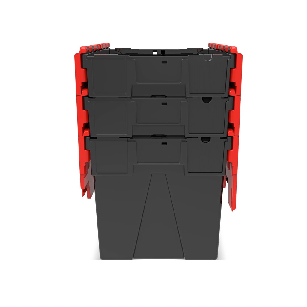 Alpha Eurobox aus PP-Regranulat mit Klappdeckel, schwarz/rot, 77 Liter, HxBxT 400 x 600 x 400 mm Produktabbildung Nr. 9: Alpha Eurobox aus PP-Regranulat mit Klappdeckel, schwarz/rot, 77 Liter, HxBxT 400 x 600 x 400 mm