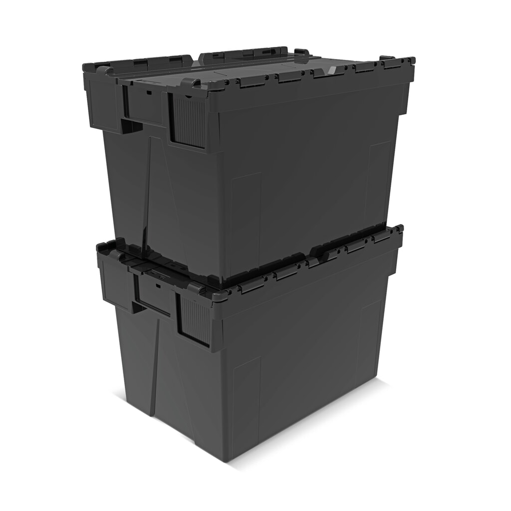 Alpha Eurobox aus PP-Regranulat mit Klappdeckel, schwarz, 77 Liter, HxBxT 400 x 600 x 400 mm Produktabbildung Nr. 7: Alpha Eurobox aus PP-Regranulat mit Klappdeckel, schwarz, 77 Liter, HxBxT 400 x 600 x 400 mm