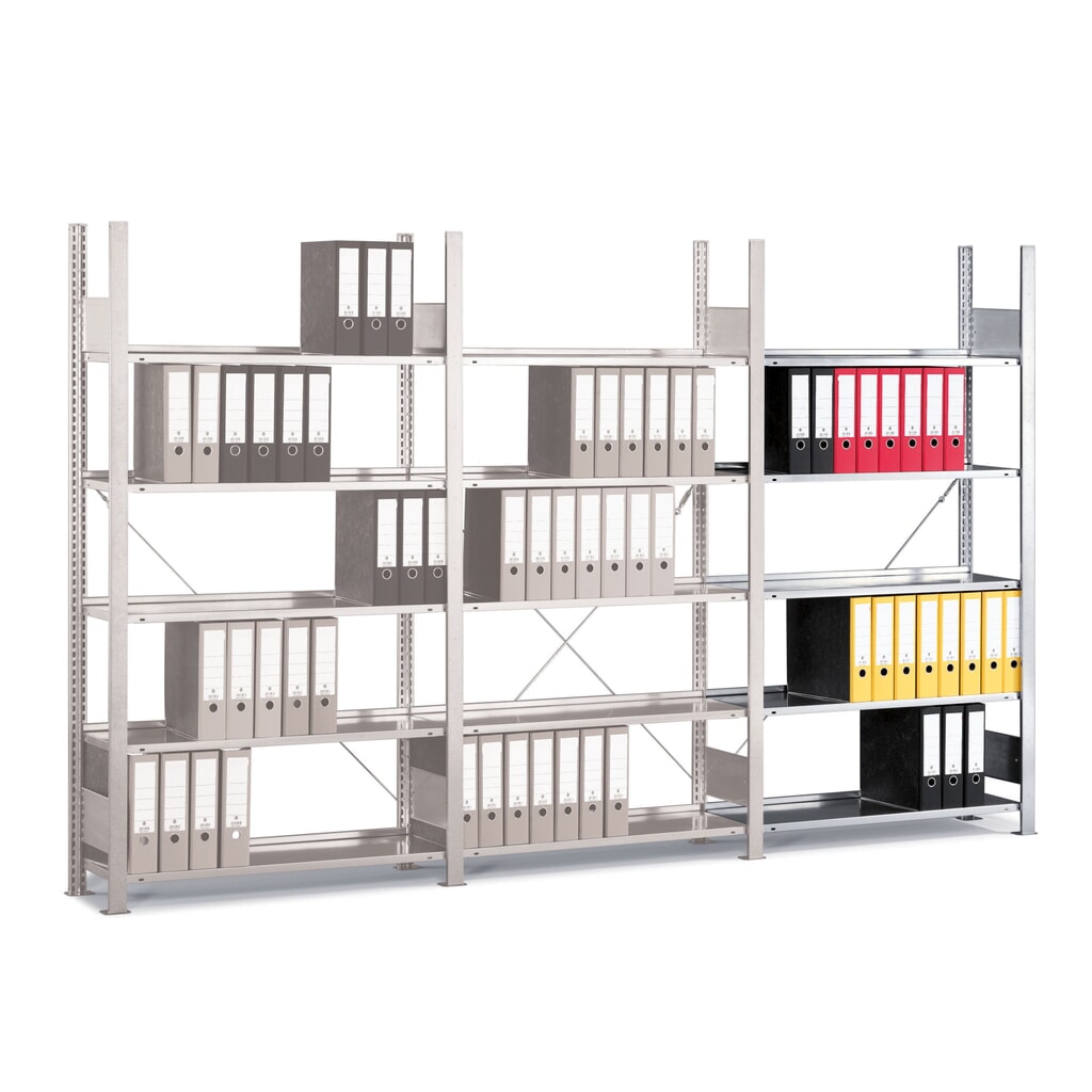 META Aktenregal AF, einseitig, ohne Abdeckboden, FL 80 kg, lichtgrau, HxBxT 1.850 x 750 x 300 mm Produktabbildung: META Aktenregal AF, einseitig, ohne Abdeckboden, FL 80 kg, lichtgrau, HxBxT 1.850 x 750 x 300 mm