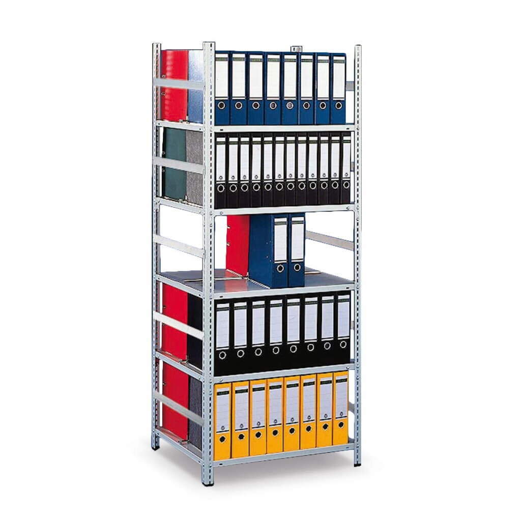 Produktabbildung: META Aktenregal GF, doppelseitig, ohne Abdeckboden, verzinkt, HxBxT 1.850 x 750 x 600 mm