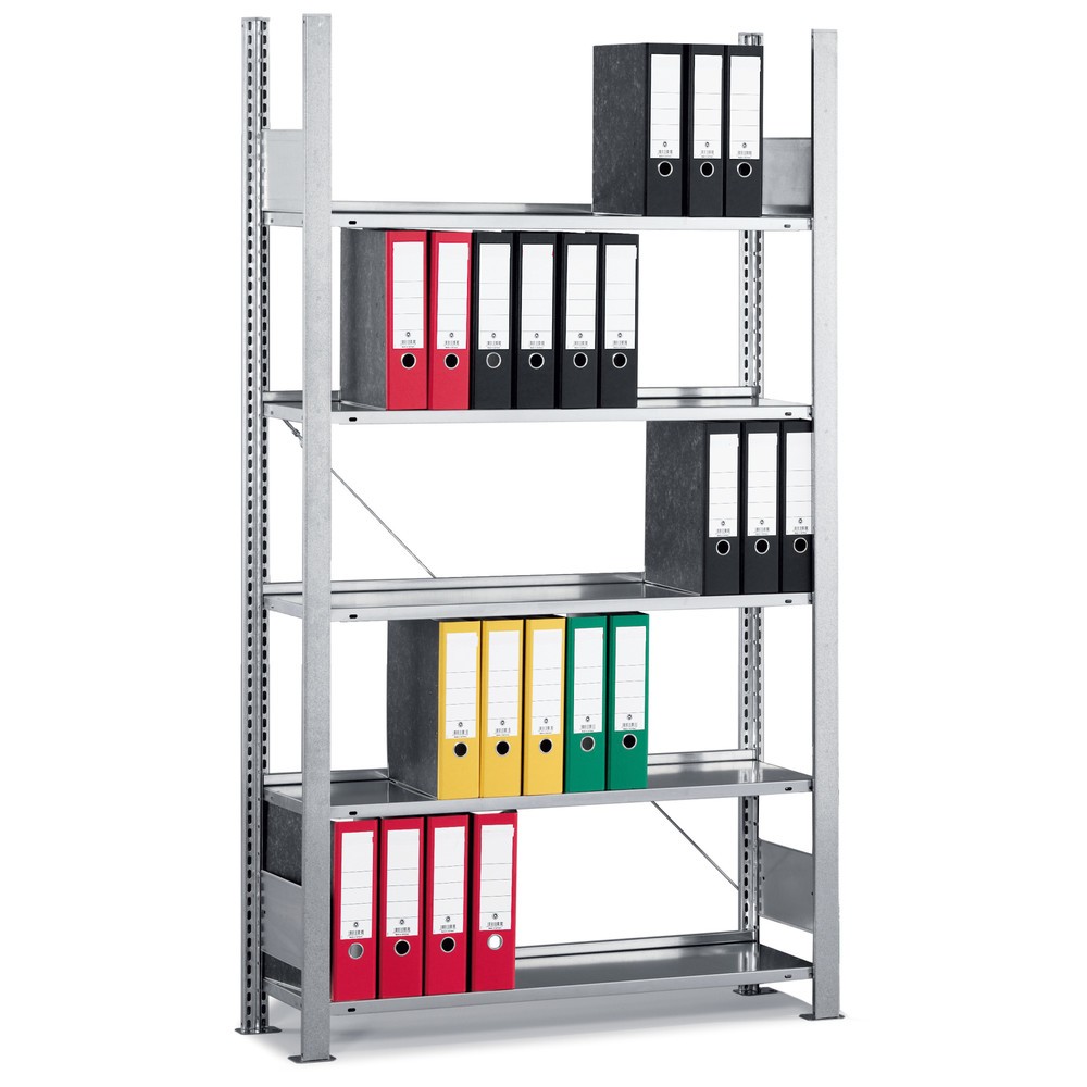 Produktabbildung: META Aktenregal GF, einseitig, ohne Abdeckboden, FL 80 kg, verzinkt, HxBxT 1.850 x 1.000 x 300 mm