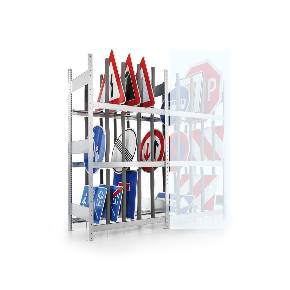 Produktabbildung: META CLIP Schilderregal GF, HxBxT 2.000 x 1.000 x 400 mm, verzinkt, komplett mit 3 Ebenen