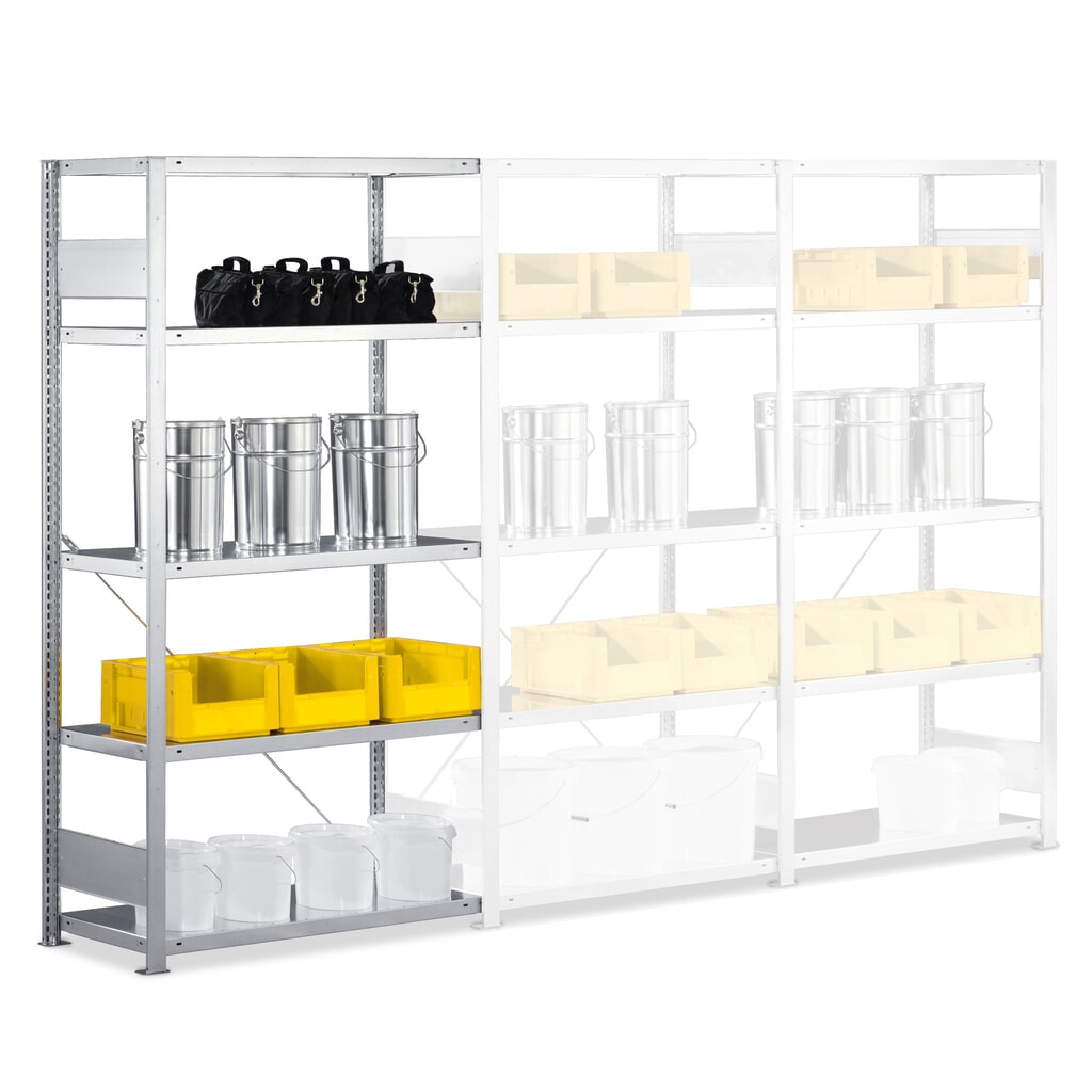 META Fachbodenregal, AF, FL 230 kg, verzinkt, HxBxT 2.000 x 1.300 x 300 mm Produktabbildung: META Fachbodenregal, AF, FL 230 kg, verzinkt, HxBxT 2.000 x 1.300 x 300 mm