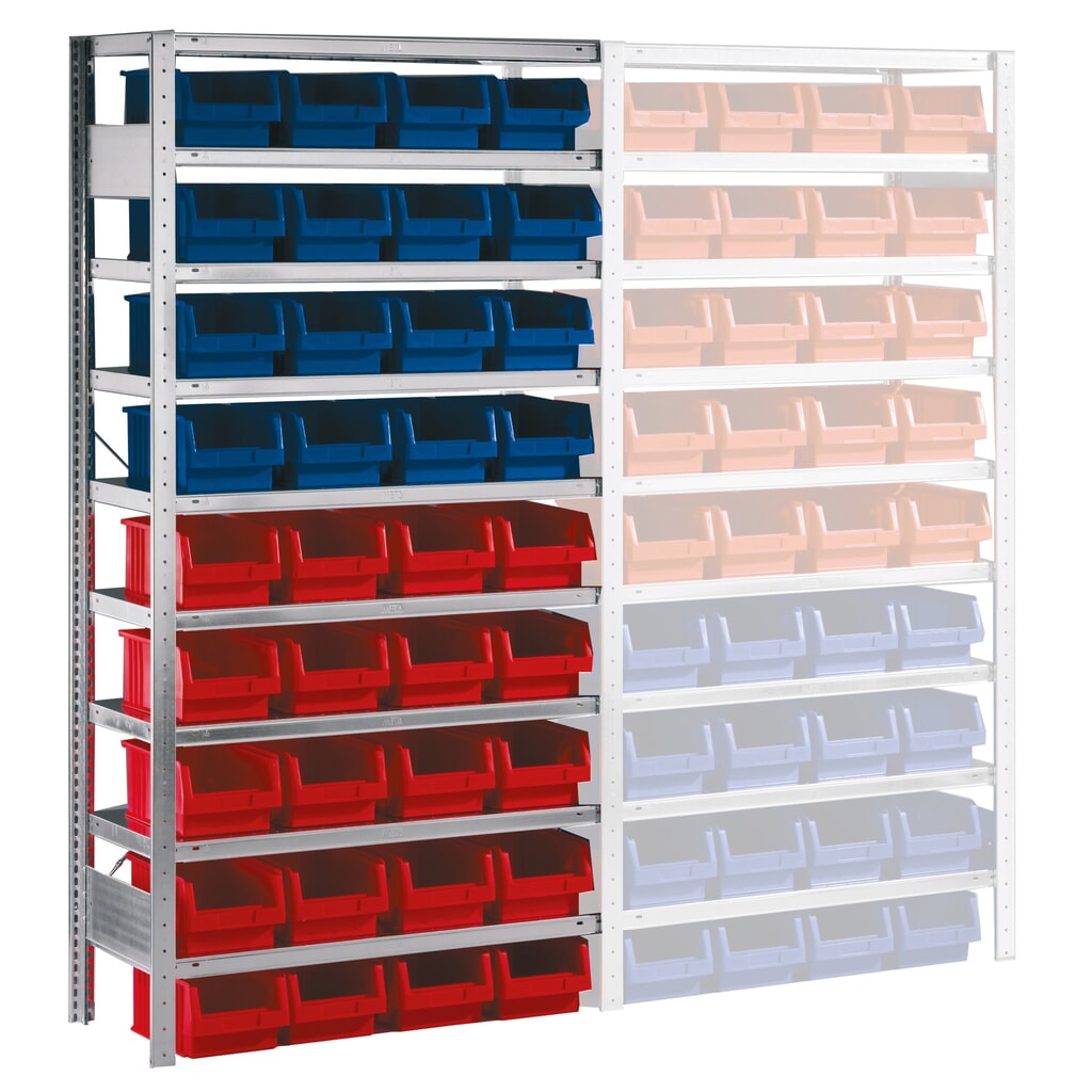 Produktabbildung Nr. 1: META Fachbodenregal, AF mit Sichtlagerkästen, FL 100 kg, 36 Kästen, HxBxT 2.000 x 1.000 x 400 mm