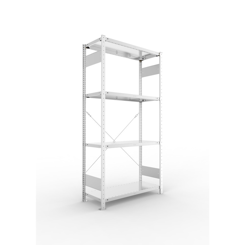 Produktabbildung: META Fachbodenregal verzinkt mit 4 Stahlblechböden, Fachlast 150 kg, HxBxT 2.000 x 1.056 x 436 mm
