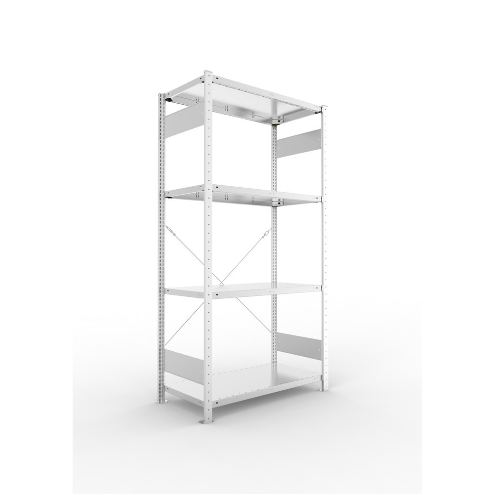 Produktabbildung: META Fachbodenregal verzinkt mit 4 Stahlblechböden, Fachlast 150 kg, HxBxT 2.000 x 1.056 x 536 mm