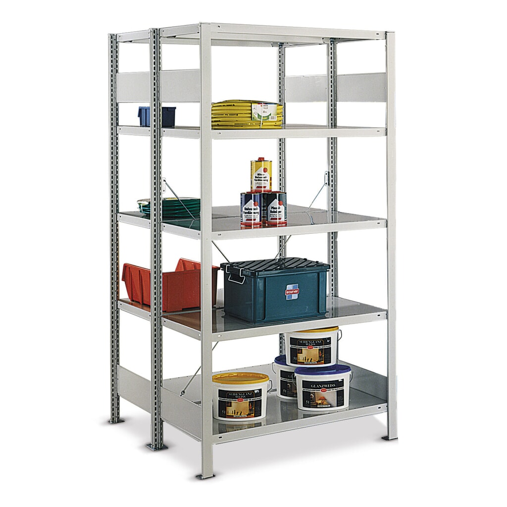 META Fachbodenregal verzinkt doppelzeilig, Fachlast 150 kg, HxBxT 2.000 x 1.056 x 675 mm Produktabbildung: META Fachbodenregal verzinkt doppelzeilig, Fachlast 150 kg, HxBxT 2.000 x 1.056 x 675 mm