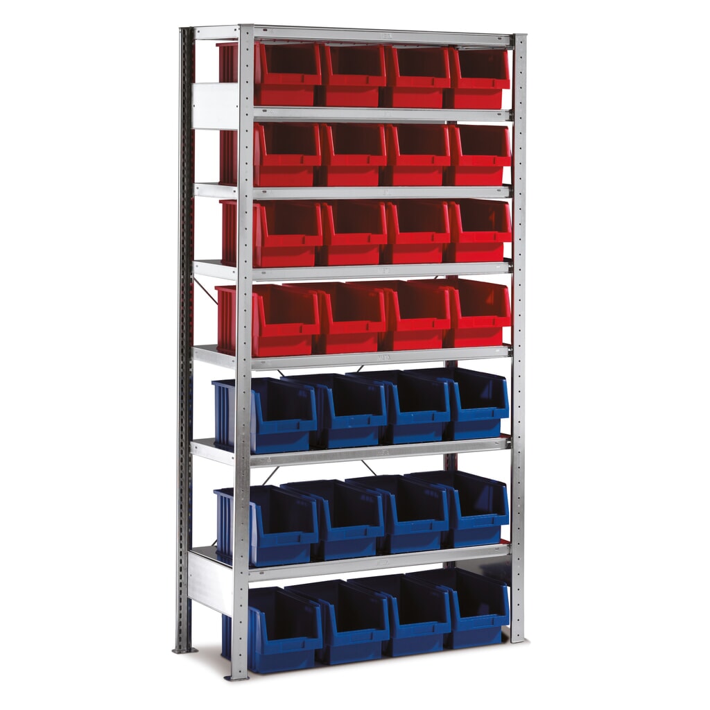 META Fachbodenregal, GF mit Sichtlagerkästen, FL 100 kg, 28 Kästen, HxBxT 2.000 x 1.000 x 400 mm Produktabbildung: META Fachbodenregal, GF mit Sichtlagerkästen, FL 100 kg, 28 Kästen, HxBxT 2.000 x 1.000 x 400 mm