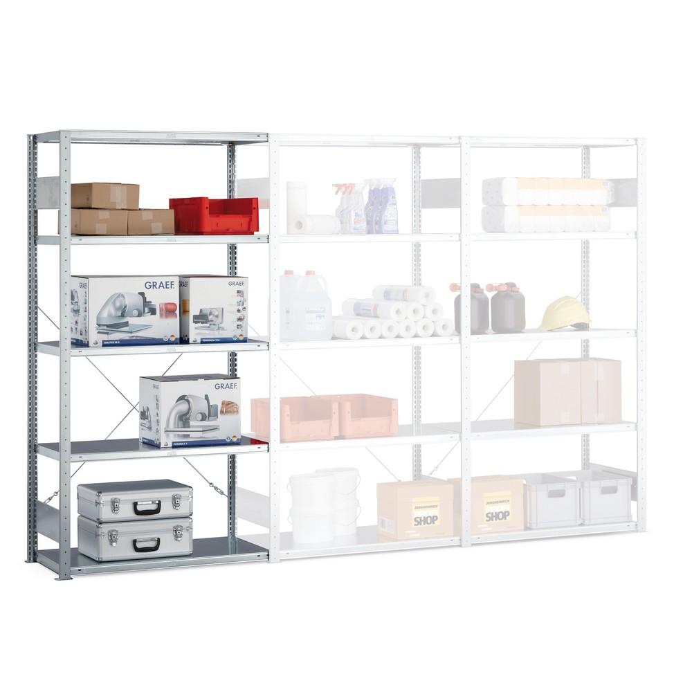 Produktabbildung: META Fachbodenregal Stecksystem, AF, FL 100 kg, lichtgrau, HxBxT 2.500 x 1.000 x 500 mm