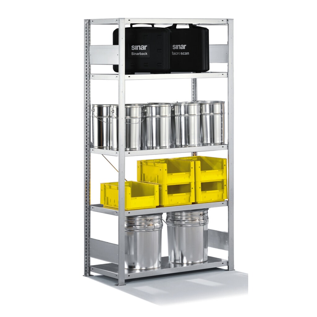 META Fachbodenregal verzinkt mit 5 Stahlblechböden, Fachlast 230 kg, HxBxT 2.000 x 1.056 x 336 mm Produktabbildung: META Fachbodenregal verzinkt mit 5 Stahlblechböden, Fachlast 230 kg, HxBxT 2.000 x 1.056 x 336 mm