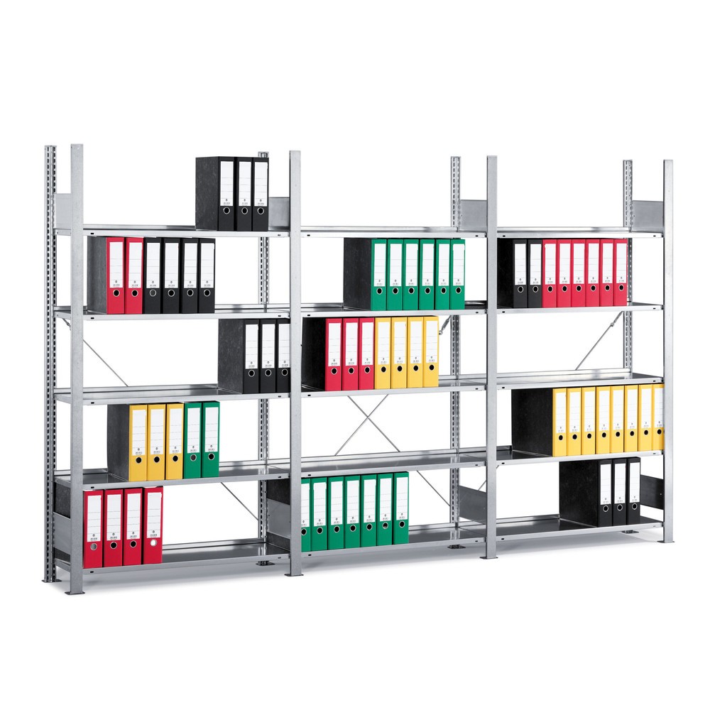 Produktabbildung: META Aktenregal AF, einseitig, ohne Abdeckboden, FL 80 kg, verzinkt, HxBxT 1.850 x 1.000 x 300 mm
