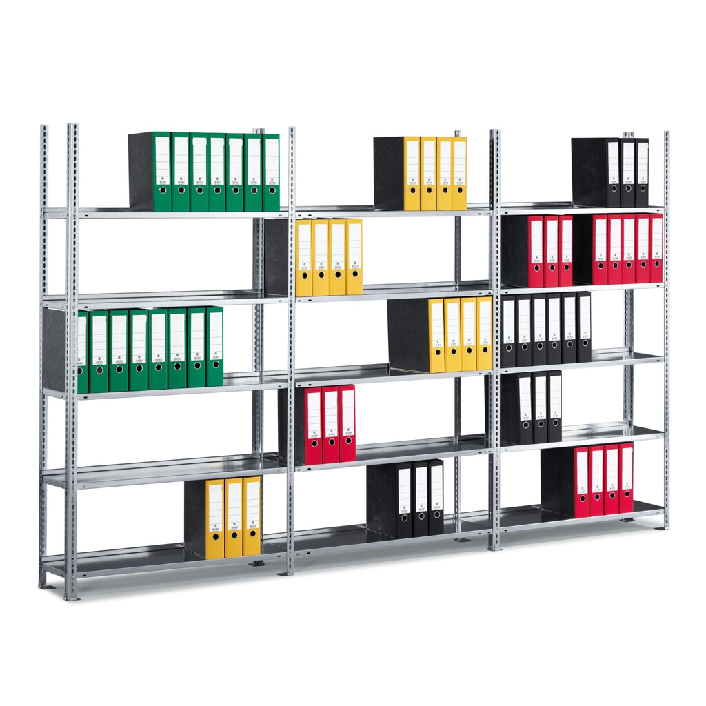 Produktabbildung: META Aktenregal AF, einseitig, ohne Abdeckboden, lichtgrau, HxBxT 1.850 x 750 x 300 mm