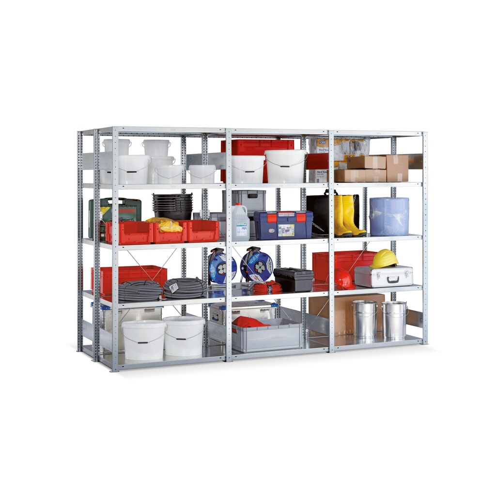 Produktabbildung: META Komplettpaket Fachbodenregal verzinkt doppelzeilig, Fachlast 230 kg, HxBxT 2.000 x 3.068 x 875 mm
