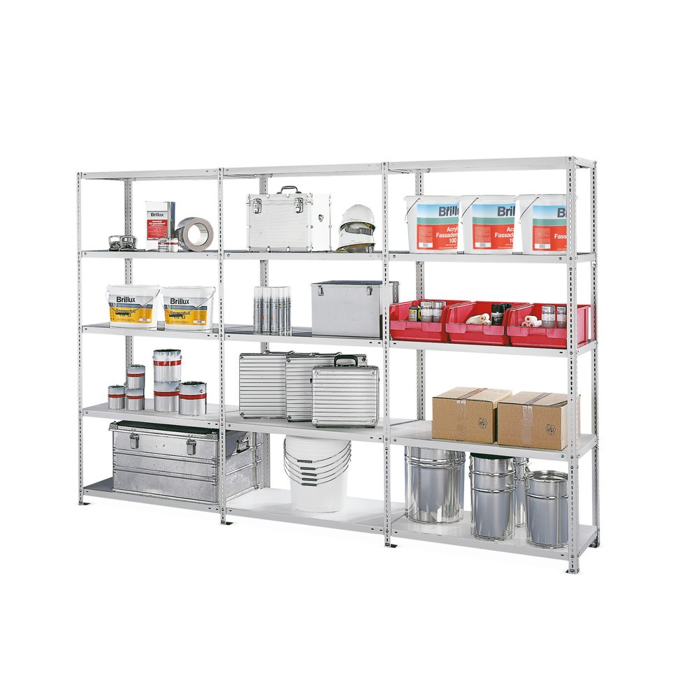 Produktabbildung: META Komplettpaket Fachbodenregal Schraubsystem verzinkt, FL 100 kg, HxBxT 2.000 x 3.008 x 504 mm