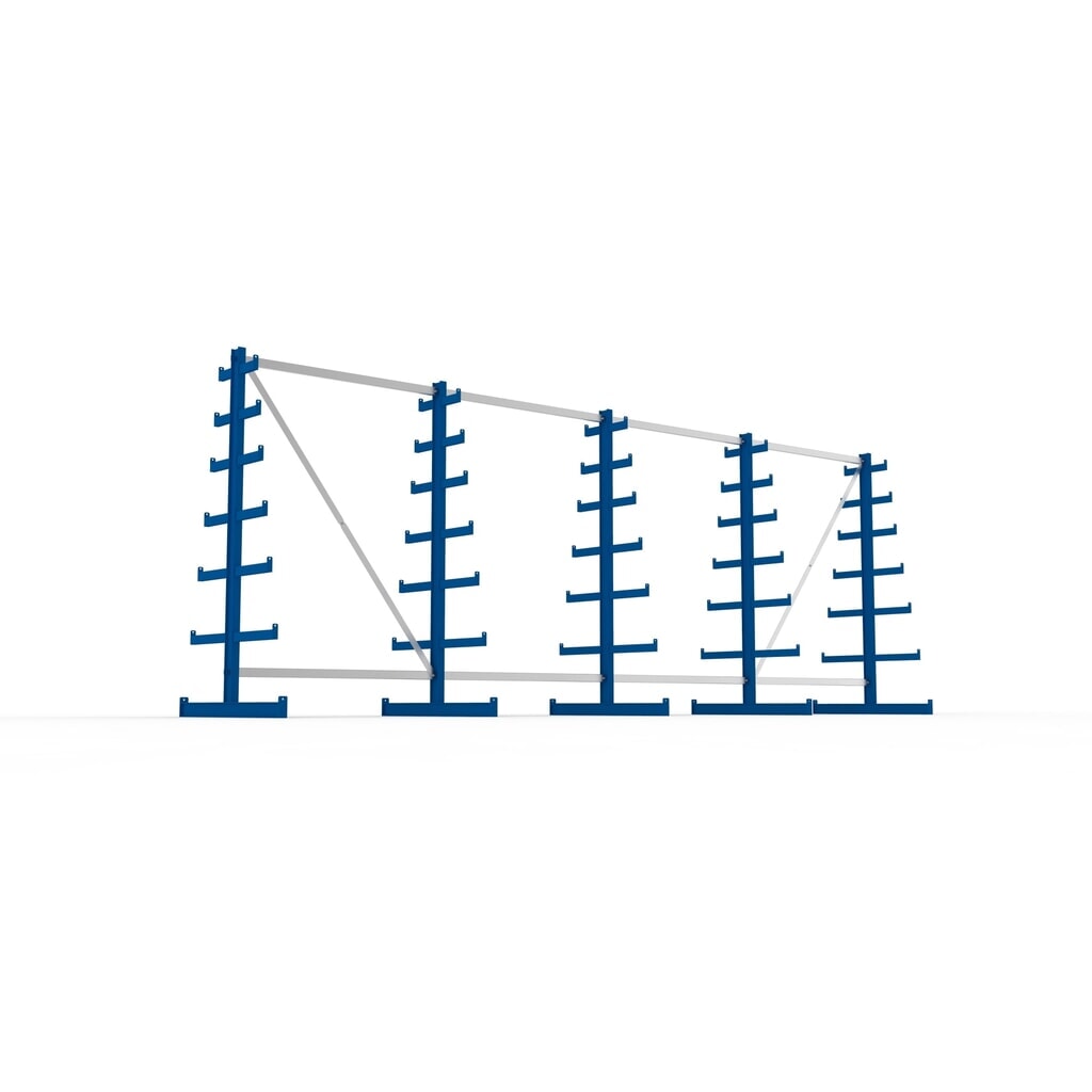 META Komplettpaket Kragarmregal, doppelseitig, Tragkraft pro Arm 150 kg, HxBxT 2.000 x 5.455 x 1.090 mm, 5 Ständer Produktabbildung Nr. 3: META Komplettpaket Kragarmregal, doppelseitig, Tragkraft pro Arm 150 kg, HxBxT 2.000 x 5.455 x 1.090 mm, 5 Ständer
