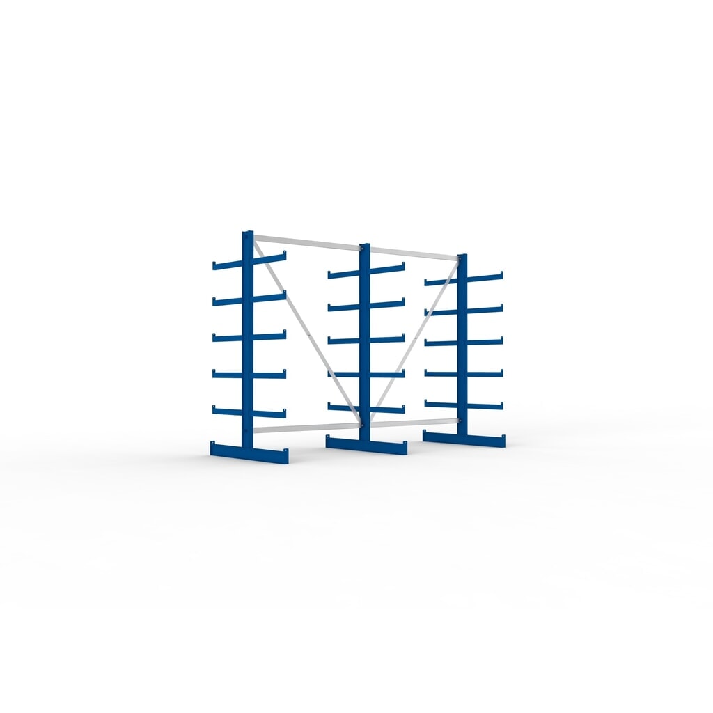 META Komplettpaket Kragarmregal, doppelseitig, Tragkraft pro Arm 200 kg, HxBxT 2.000 x 2.755 x 1.150 mm, 3 Ständer Produktabbildung: META Komplettpaket Kragarmregal, doppelseitig, Tragkraft pro Arm 200 kg, HxBxT 2.000 x 2.755 x 1.150 mm, 3 Ständer