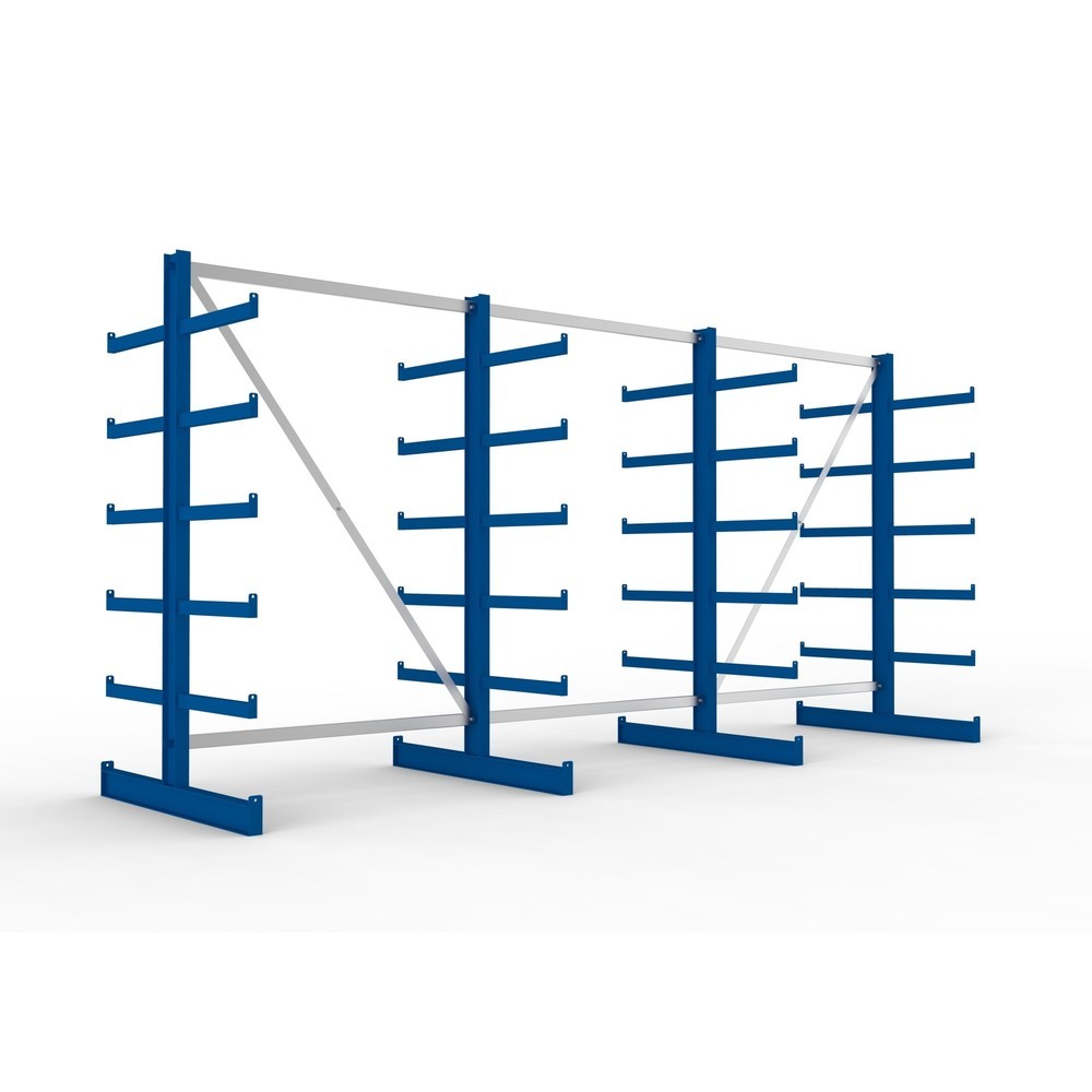 Produktabbildung: META Komplettpaket Kragarmregal, doppelseitig, Tragkraft pro Arm 200 kg, HxBxT 2.000 x 4.105 x 1.150 mm, 4 Ständer
