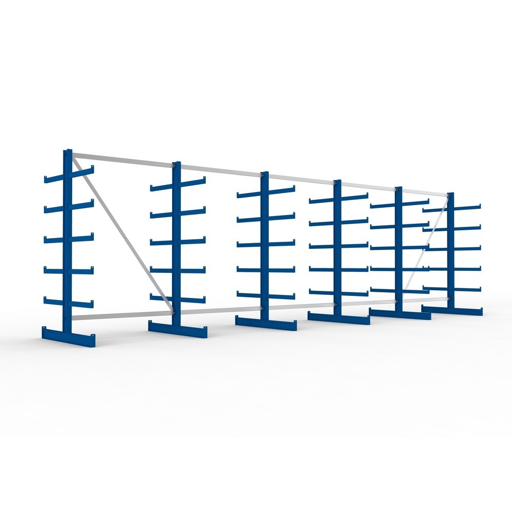 Produktabbildung: META Komplettpaket Kragarmregal, doppelseitig, Tragkraft pro Arm 200 kg, HxBxT 2.000 x 6.805 x 1.150 mm, 6 Ständer