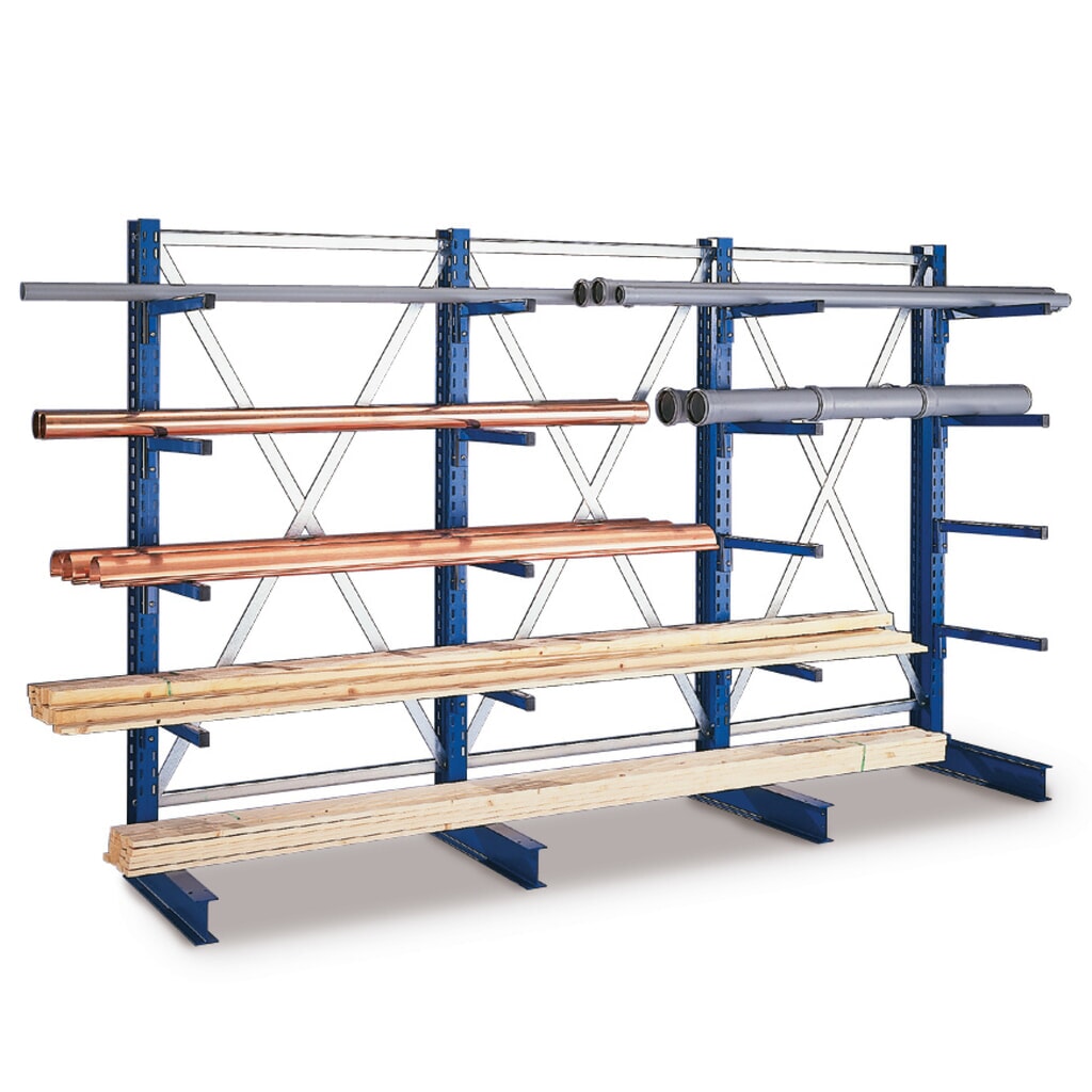 META Komplettpaket Kragarmregal, einseitig, HxBxT 2.000 x 3.154 x 400 mm, 4 Ständer Produktabbildung: META Komplettpaket Kragarmregal, einseitig, HxBxT 2.000 x 3.154 x 400 mm, 4 Ständer
