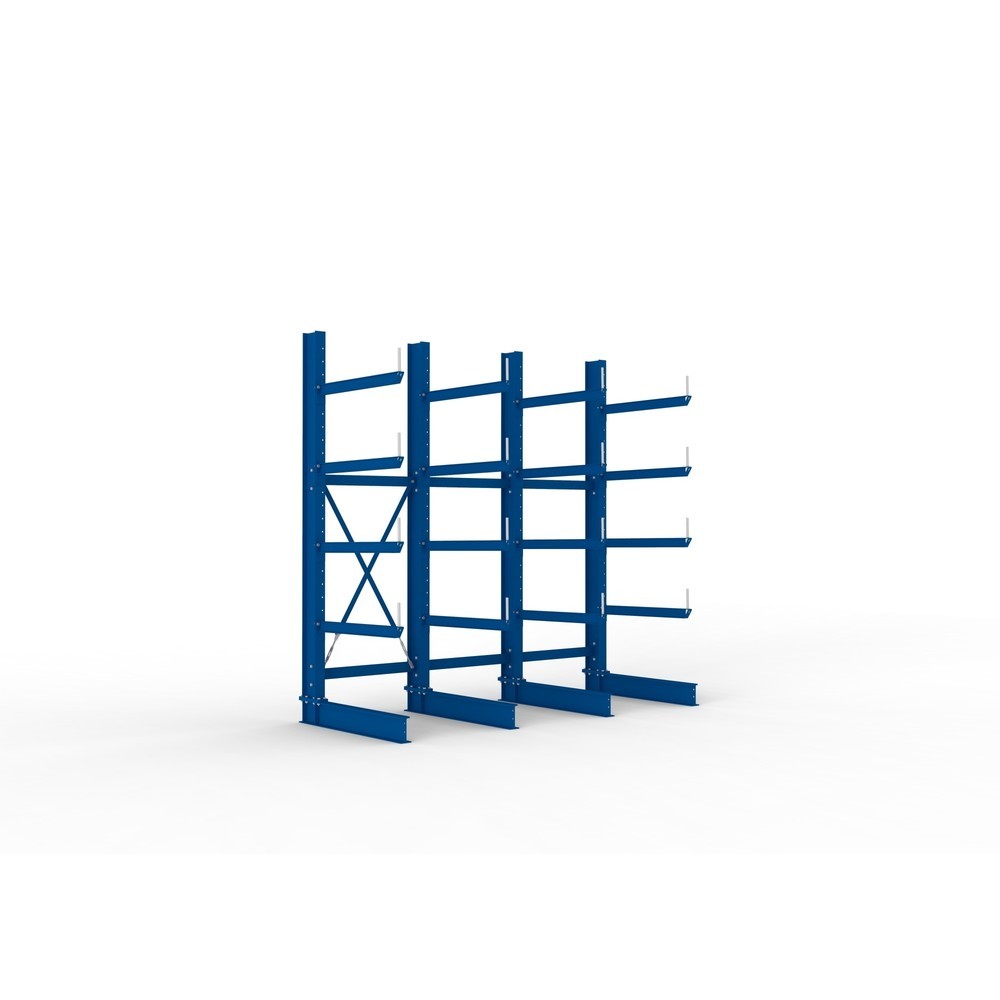 Produktabbildung: META Komplettpaket Schwerlast-Kragarmregal, einseitig, Tragkraft pro Arm 505 kg, HxBxT 3.000 x 3.090 x 1.355 mm, 4 Ständer