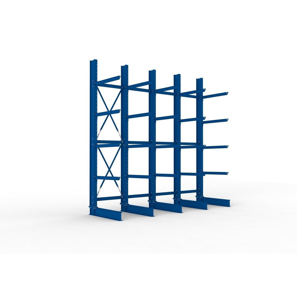 Produktabbildung: META Komplettpaket Schwerlast-Kragarmregal, einseitig, Tragkraft pro Arm 505 kg, HxBxT 4.000 x 4.100 x 1.355 mm, 5 Ständer