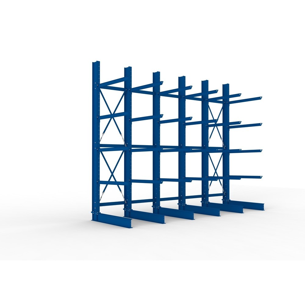 Produktabbildung: META Komplettpaket Schwerlast-Kragarmregal, einseitig, Tragkraft pro Arm 400 kg, HxBxT 4.000 x 5.100 x 1.605 mm, 6 Ständer