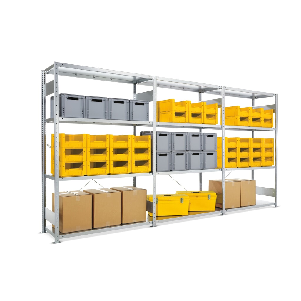 Produktabbildung: META Komplettpaket Weitspannregal, Fachlast 230 kg, HxBxT 2.000 x 3.900 x 600 mm