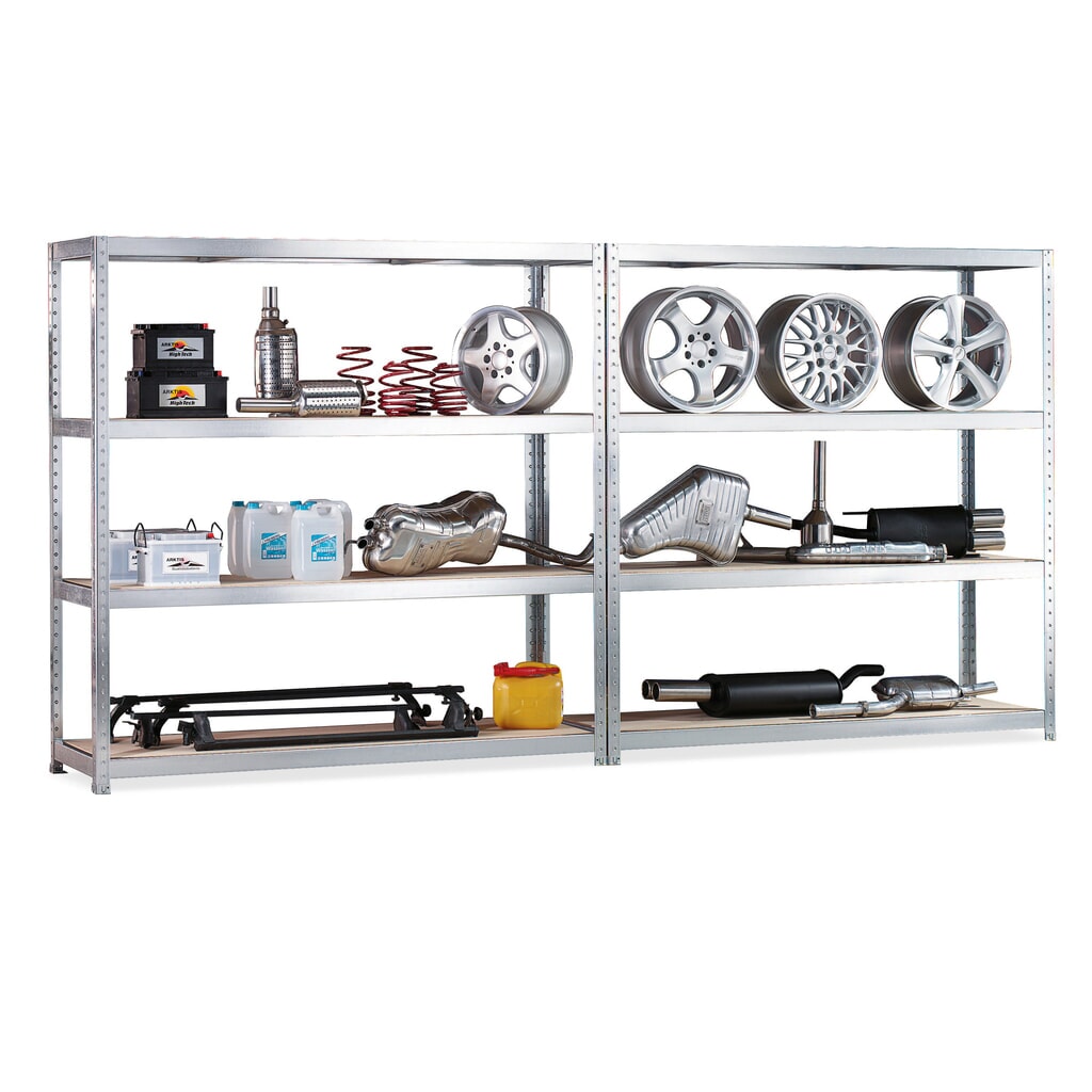 META Komplettpaket Weitspannregal, mit Spanplatten, FL 500 kg, HxBxT 1.970 x 4.000 x 600 mm Produktabbildung: META Komplettpaket Weitspannregal, mit Spanplatten, FL 500 kg, HxBxT 1.970 x 4.000 x 600 mm