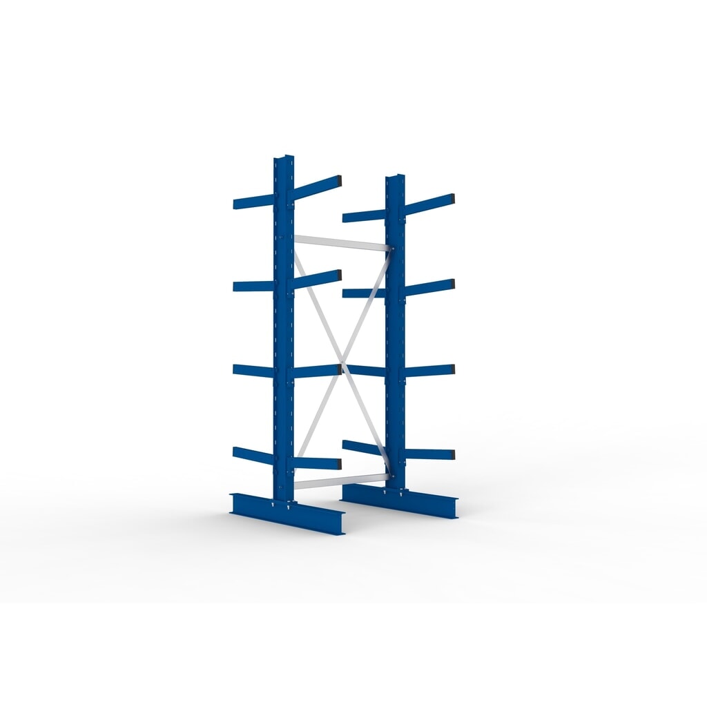 META Kragarmregal Grundfeld, doppelseitig, Tragkraft pro Arm 430 kg, HxBxT 2.500 x 1.103 x 1.240 mm Produktabbildung: META Kragarmregal Grundfeld, doppelseitig, Tragkraft pro Arm 430 kg, HxBxT 2.500 x 1.103 x 1.240 mm