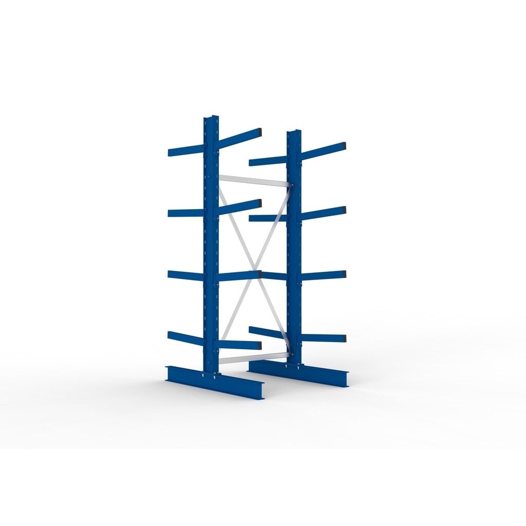 Produktabbildung: META Kragarmregal Grundfeld, doppelseitig, Tragkraft pro Arm 355 kg, HxBxT 2.500 x 1.103 x 1.440 mm