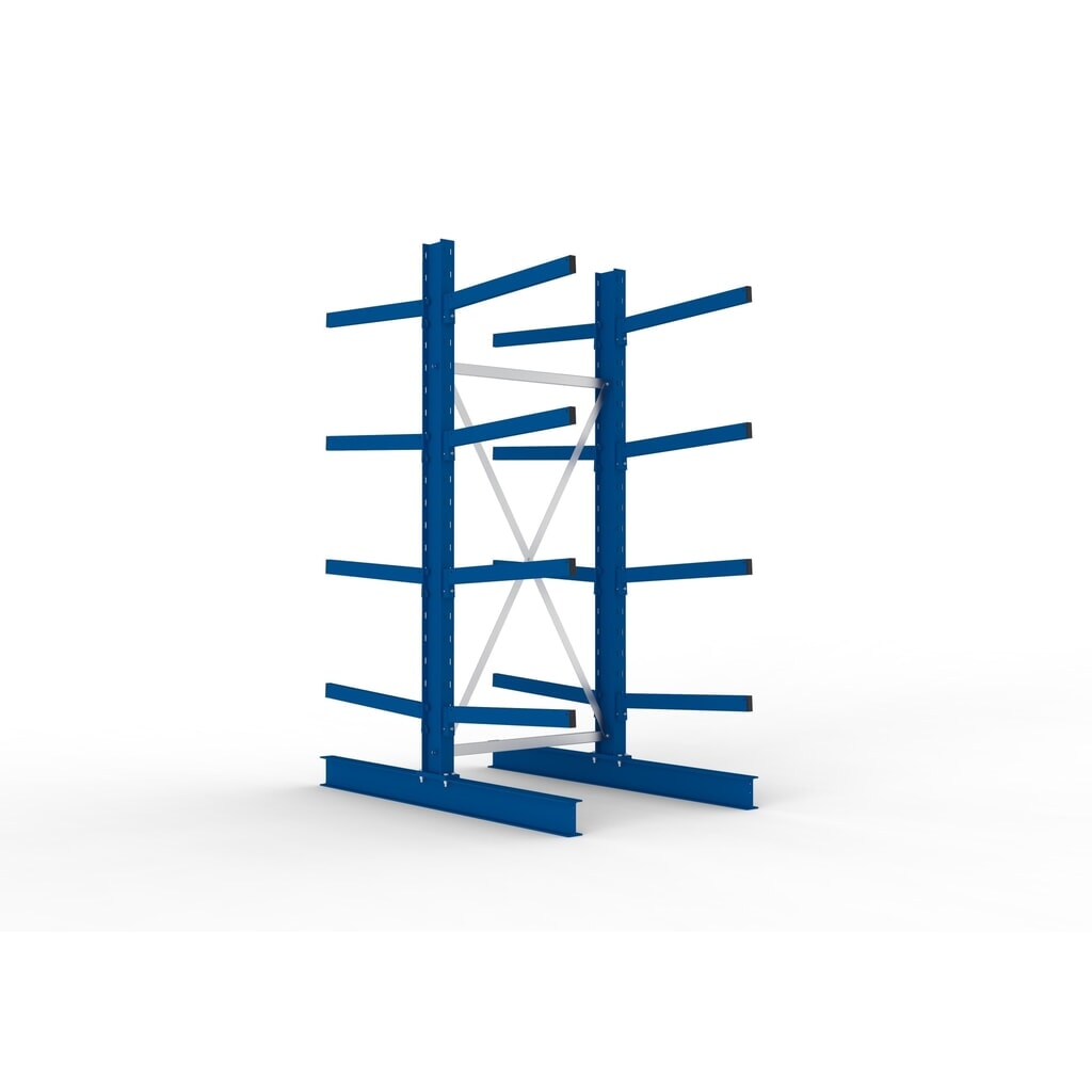 Produktabbildung: META Kragarmregal Grundfeld, doppelseitig, Tragkraft pro Arm 250 kg, HxBxT 2.500 x 1.103 x 1.840 mm