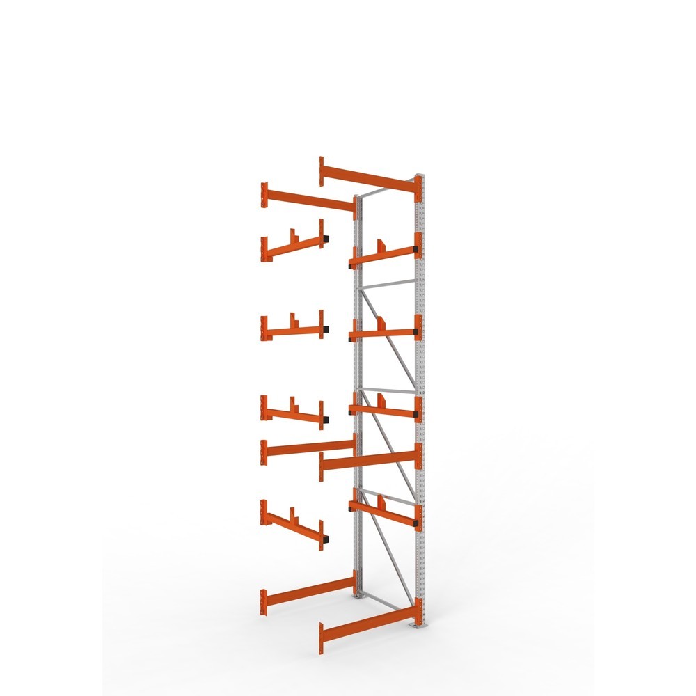 Produktabbildung: META MULTIPAL Kabeltrommelregal Typ 1, AF, HxBxT 4.400 x 1.100 x 1.100 mm, verzinkt, RAL 2001 rotorange, mit 4 Trommelaufnahmen, ohne Achsen, mit Kabeltrommelauflage