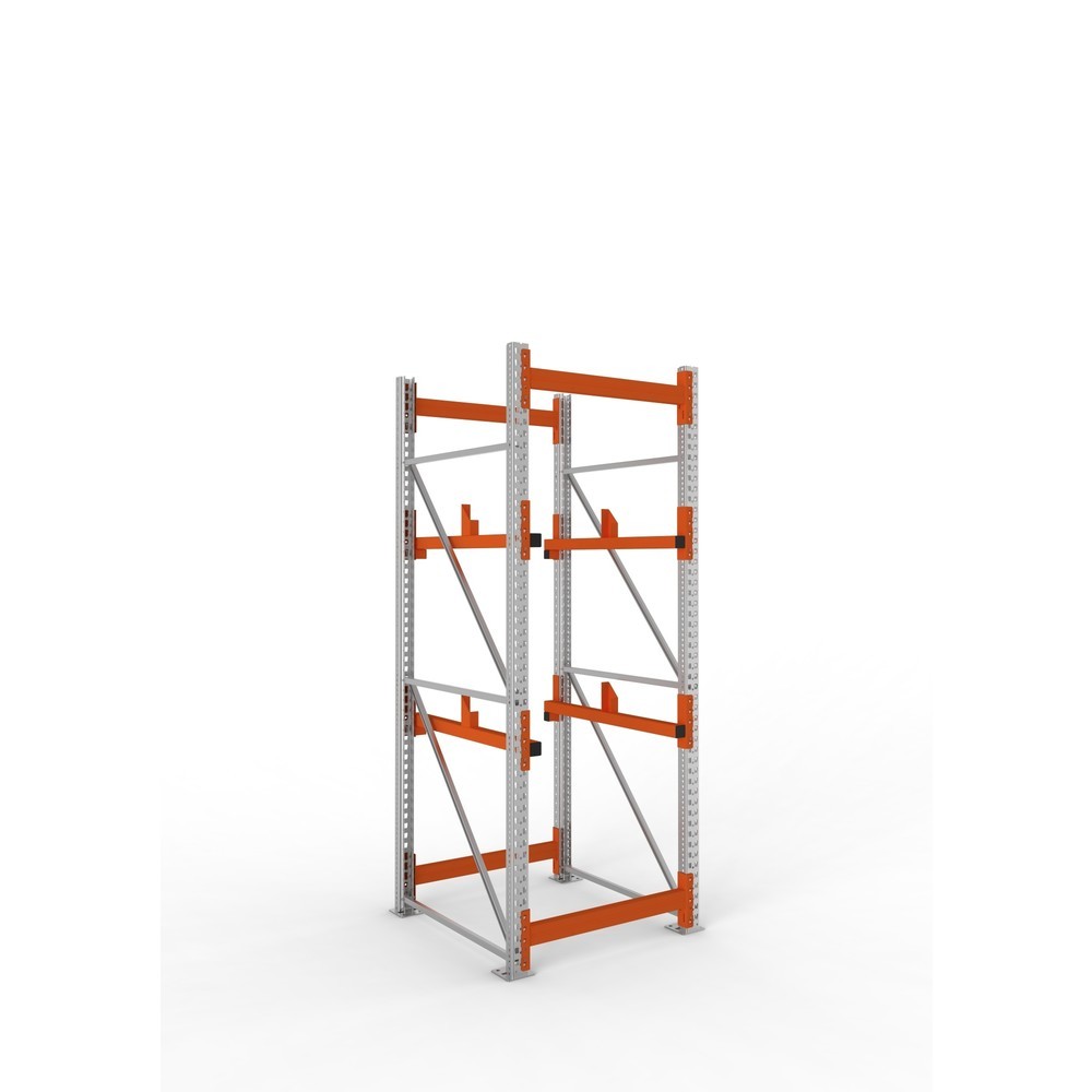 Produktabbildung: META MULTIPAL Kabeltrommelregal Typ 1, GF, HxBxT 2.700 x 900 x 1.100 mm, verzinkt, RAL 2001 rotorange, mit 2 Trommelaufnahmen, ohne Achsen, mit Kabeltrommelauflage