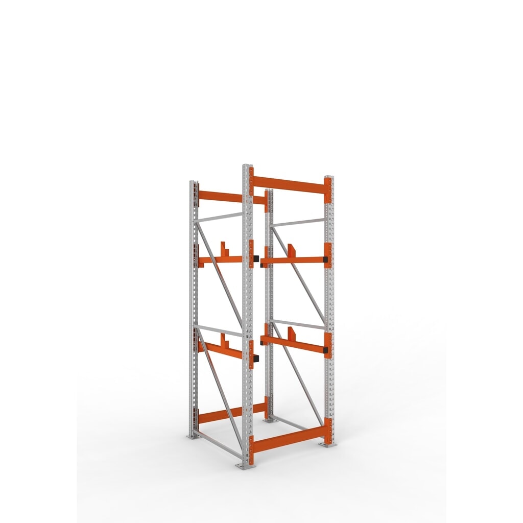Produktabbildung: META MULTIPAL Kabeltrommelregal Typ 1, GF, HxBxT 2.700 x 900 x 1.100 mm, verzinkt, RAL 2001 rotorange, mit 2 Trommelaufnahmen, ohne Achsen, mit Kabeltrommelauflage