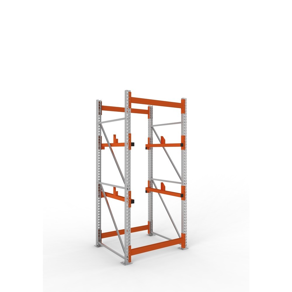 Produktabbildung: META MULTIPAL Kabeltrommelregal Typ 1, GF, HxBxT 2.700 x 1.100 x 1.100 mm, verzinkt, RAL 2001 rotorange, mit 2 Trommelaufnahmen, ohne Achsen, mit Kabeltrommelauflage